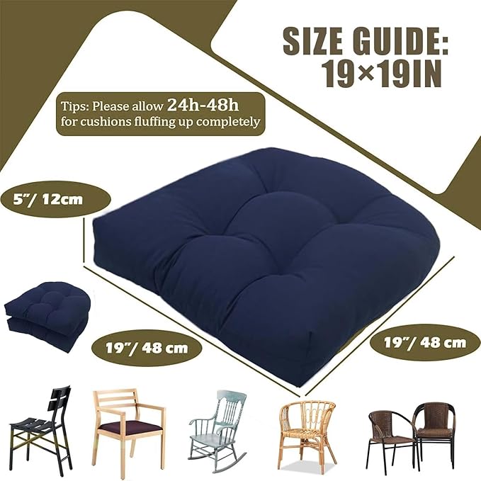Set of 2 Outdoor Indoor U Shaped Wicker Seat Cushion Tufted Chair Pads Chair Cushions Set for Patio Garden Home Office Furniture Dark Grey