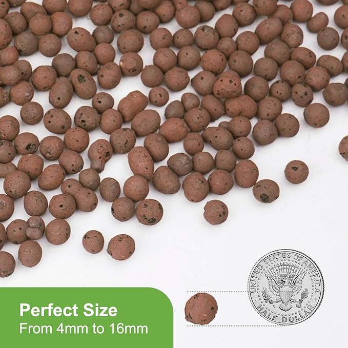 Pulovin 2.5 lbs LECA Clay Pebbles for Plants, 4-16mm LECA Balls for Indoor Plants Drainage, Hydroponics, Aquaponics, Natural Clay Balls for Soil Root Development, Orchid Potting Mix