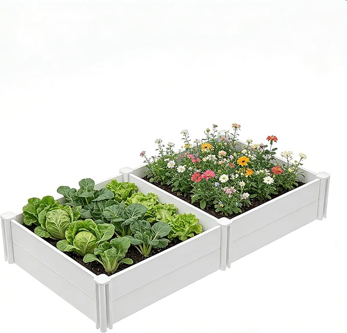 8'x4'x12 Large Vinyl Raised Garden Bed | Screwless Modular Planter Box with Open Bottom | Rust-Proof Outdoor Above Ground Bed for Vegetables, Herbs, Flowers & Whelping Pen