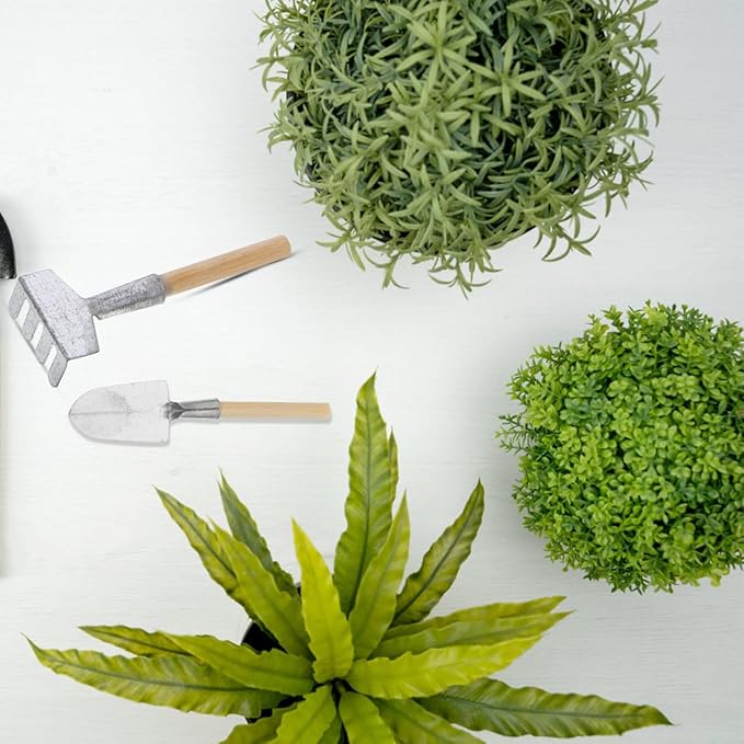 Complete Set of 5 Miniature Gardening Tools for Outdoor and Terrarium Plants – Mini Hand Shovels - Rake - Planting Shovel Iron Child Flowers – for Bonsai Tree Garden and
