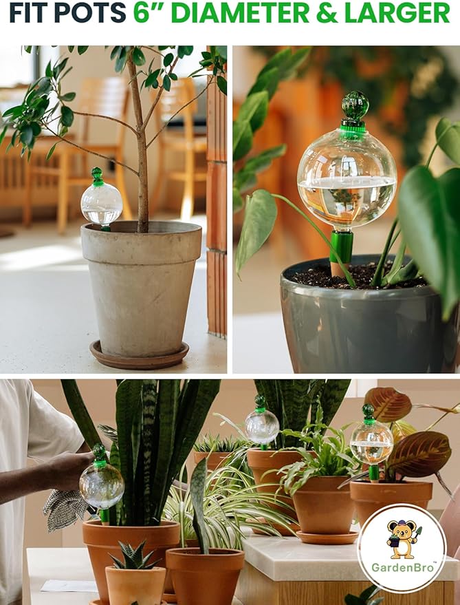 16 Oz Plant Watering Globes for Indoor Plants with Terracotta Self Watering Planter Insert - Hand-Blown XL Glass Globes - Automatic Indoor Planter Waterer, Gift Idea for Gardeners [1, Clear]