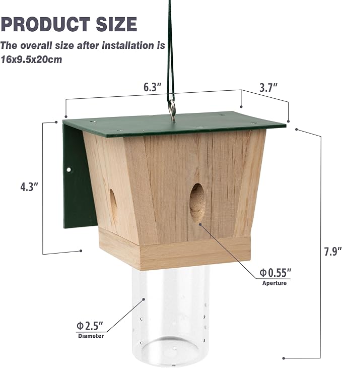 Carpenter Bee Trap for Outside - Green Pentroof Shed Style Nature Hanging Wood Carpenter Bee Traps Outdoor - Best Bee Trap - Insect Traps with Removable Vault (1 Pack)
