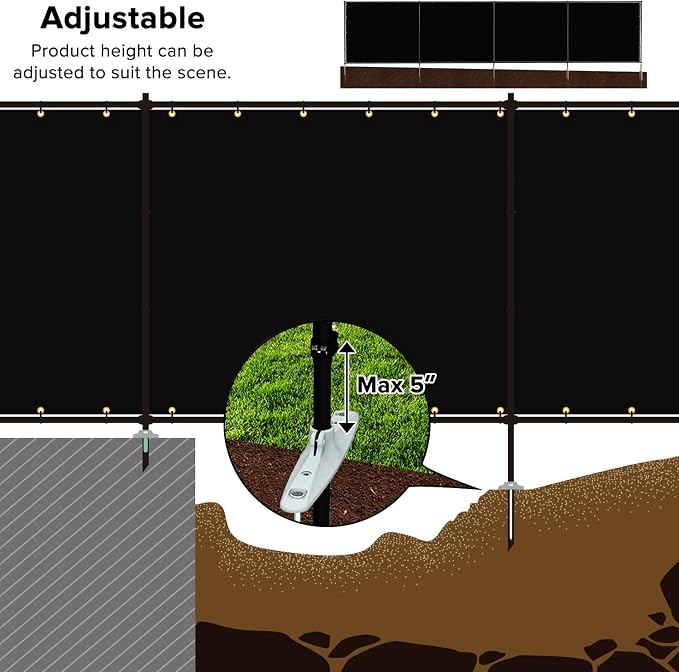 5'x108' Privacy Fence Kit Freestanding Mesh Screen with Iron Poles Temporary Fencing Outdoor Patio Backyard Divider Dog Air Conditioner Trash Fence Black Custom