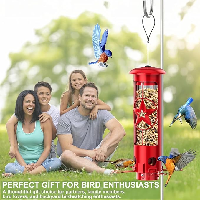 Squirrel Proof Bird Feeders for Outdoors with Weight-Activated, 3LB Large Metal Wild Bird Feeders for Cardinals,Blue Jay,Finch, Weatherproof Durable Tube Hanging Bird Feeder for Backyard,Garden,Patio