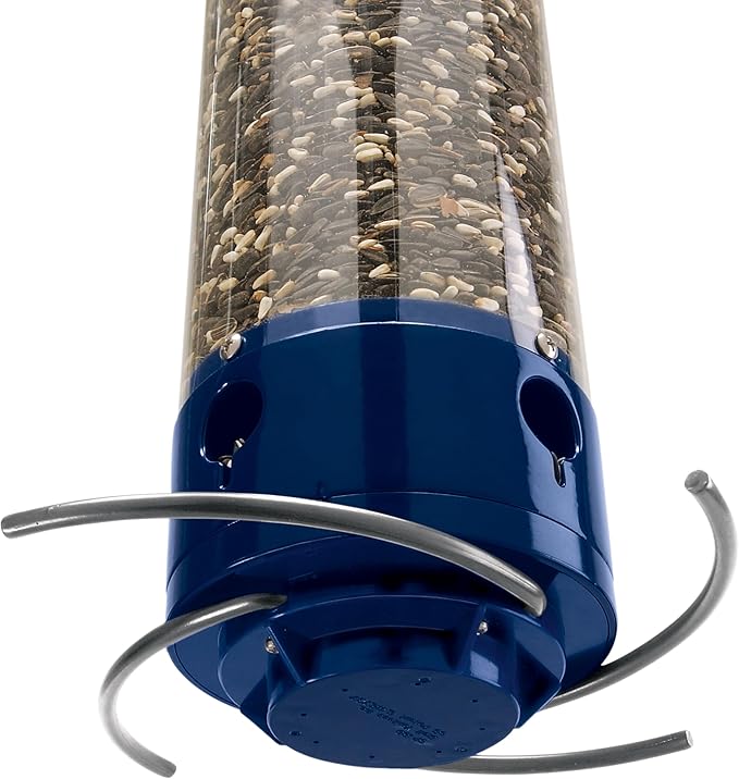 Droll Yankees Squirrel Proof Bird Feeders for Outdoors - Whipper, Collapsible Perches, 5-Pound Seed Capacity, Blue