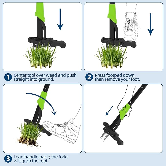 PeakPursuit Stand Up Weed Puller - 40" Heavy Duty Standing Weeder Tool with 4 Cast Iron Claws & Easy Eject, Deep Root Weed Removal Tool for Lawn Care, Back Saving Garden Gifts for Seniors