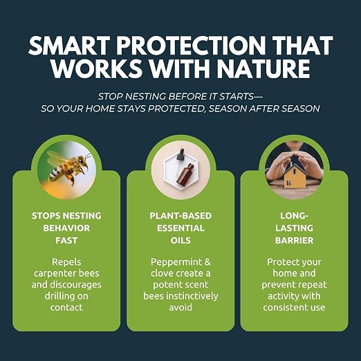 Carpenter Bee Spray (32 oz) – Natural Peppermint & Clove Oil Repellent for Wood, Siding, Decks & Outdoor Surfaces – Plant-Based Carpenter Bee Treatment
