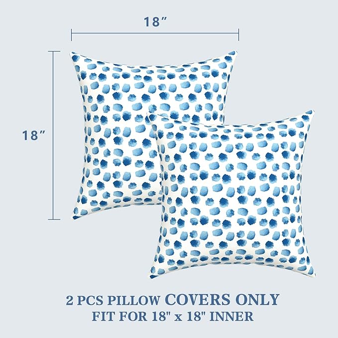 LVTXIII 2 Pack Outdoor Pillow Covers ONLY 18x18 Inch, Water-Repellent Square Decorative Cushion Covers for Patio Furniture, Garden, Sofa, Brush Blue