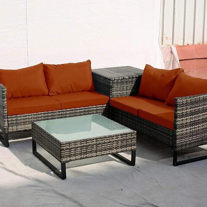Sqodok Patio Cushion Covers Replacement, Deep Seat Patio Cushions Cover Set of 4, Waterproof Seat and Back Cushions Cover for Outdoor Furniture Chair, Sofa, Couch(Spice,28"x28"x6"+28"x13"x6")