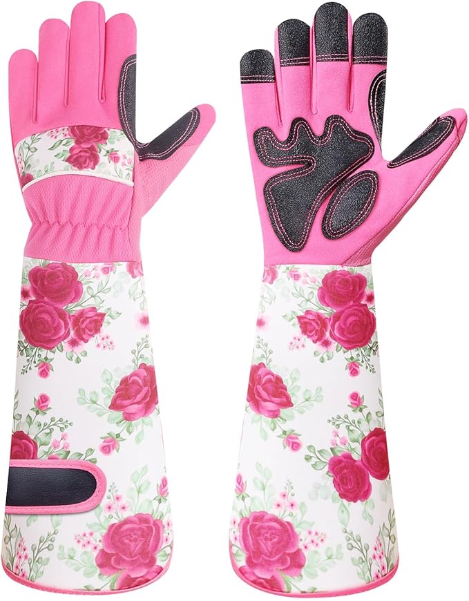 DLY Gardening Gloves, Garden Gloves for Women, long gardening gloves for Garden Work and Yard,Durable and Comfortable(Medium, Rose Red)
