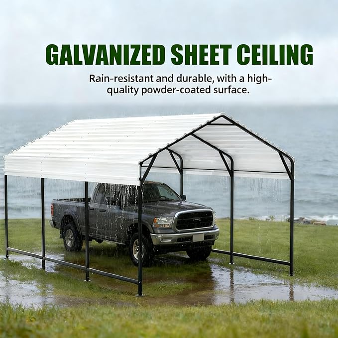 Metal Carport Heavy Duty 20x20ft Outdoor Galvanized Steel Car Port, Vehicle Canopy Garage Shade, Multi-Use Shelter for Car, Boat, Tractors & Outdoor Storage