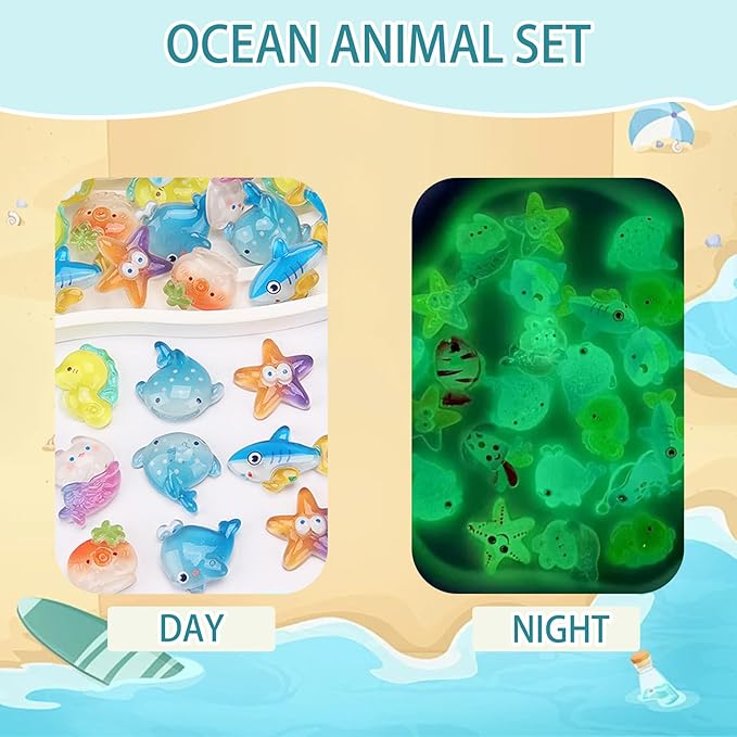 Mini Glow In The Dark Animal Resin Models, Resin Animals Mystery Bags, Individually Wrapped Blind Bags Tiny Animal Figurines, Collectible Mini Animals For Fairy Garden, DIY Crafts (100, Ocean)