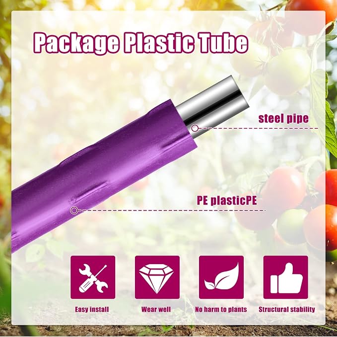 10 Packs Tomato Cages for Garden Support Up to 48" Tomato Plant Stakes Support with Adjustable Snap Arms Clips Plastic Coated Alloy for Outdoor Beans Potted Climbing Plant Supplies(Purple)