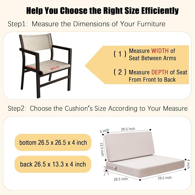 idee-home Outdoor Chair Cushions for Patio Furniture, Outdoor Seat Cushion | Waterproof Couch Hampton Bay Deep Seat Replacement Chair Cushions for Garden Backyard Deck 26.5 x 26.5
