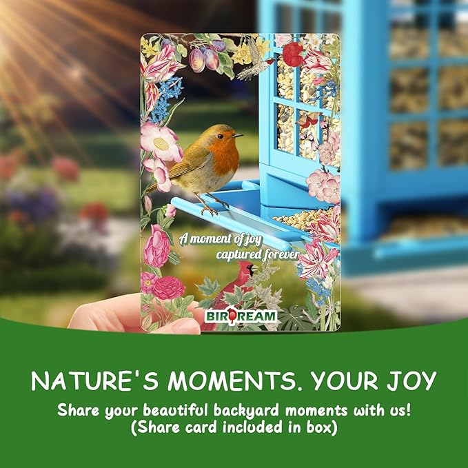 Birdream 2 Pack Bird Feeders for Outdoor Hanging, Assembly Required, 1-Min Easy Setup, Classic Courtyard Design, Attracting Cardinals Chickadees Goldfinches & Sparrows - Blue