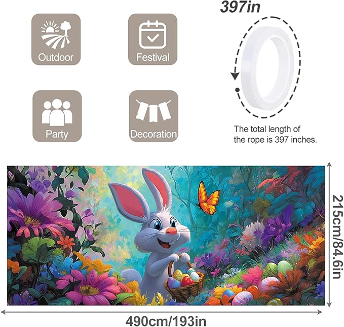 7 * 16FT Summer Garage Door Cover Decorations Sunset Palm Trees Garage Door Banner for Outdoor Indoor Summer Party Photography Backdrop (easter rabbit, 7 * 16 ft)