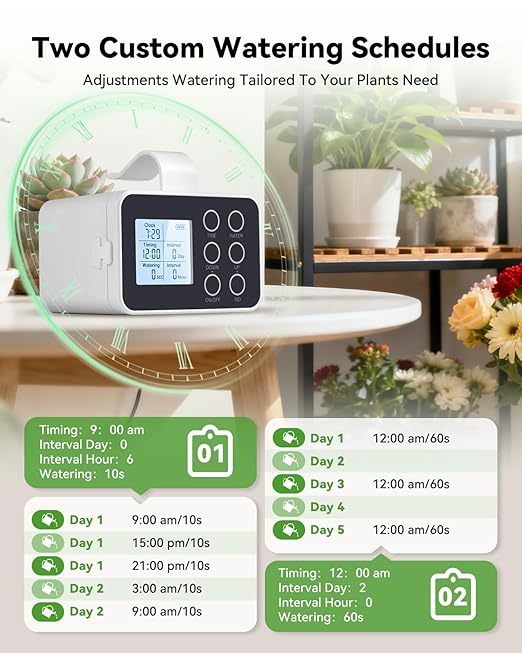BAOSHISHAN Automatic Plant Waterer Indoor with Upgraded 2-in-1 Spray&Drip Emitter, Indoor Plant Watering System with Programmable Timer, Battery Powered Plant Watering Devices for 15 Plants