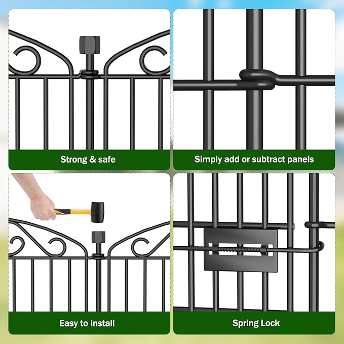 12 Panel Garden Fence with Gate - 36in H x 24.1 ft L, No Dig Rustproof Metal Tall Animal Barrier for Dogs Rabbits, Decorative Outdoor Border for Yard, Patio, and Flower Beds