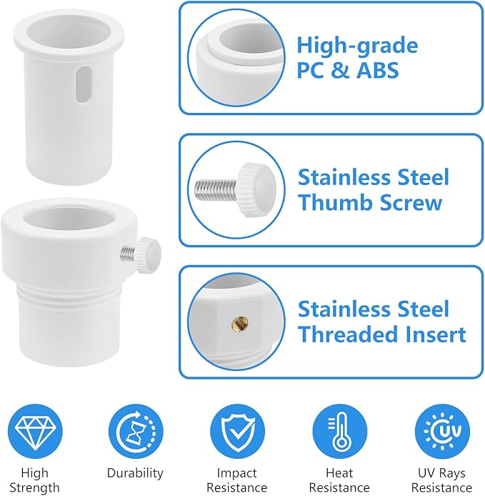 Pool Umbrella Pole Stabilizer Sleeve Adapter - Fit 1.5" & 1.35" Umbrellas Hole Holder Insert for Single-Threaded Baja Deck Pools Sleeves, Reducing Moving and Hold Umbrella in Place (White)