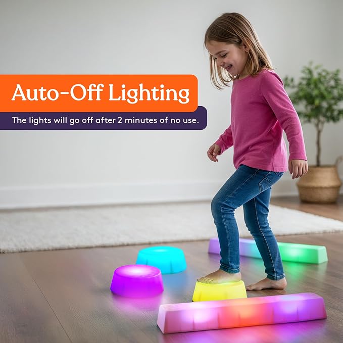Special Supplies LED Stepping Stones for Kids -Light-Up Balance Blocks- Coordination & Balance for Toddlers & Children- Durable Non-Slip Rubber, Safe Indoor & Outdoor Play