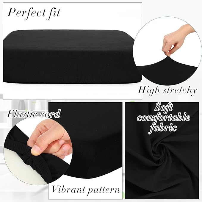 Newwiee 12 Pcs Patio Outdoor Cushion Covers Replacement Waterproof Stretch Sofa Couch Cushion Covers Washable Individual Couch Slipcovers Set Furniture Protector for Pets(20-27 Inch,Black)