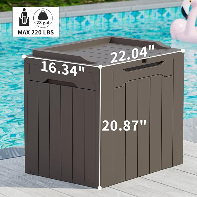 Greesum 31 Gal Resin Deck Box,Outdoor Storage for Patio,Garden Tools,Pool Supplies, Weatherproof and UV Resistant, Lockable, Dark Brown