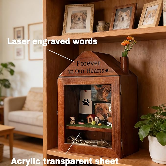 Handmade Pet Ashes Cabin Home, Pet Urn for Dogs,Cats,Birds,Rabbits,Shadow Box for Pet Urns，Dog urn,Cat Urn for Ashes,Memorial Gifts for Pet Loss. (Large)
