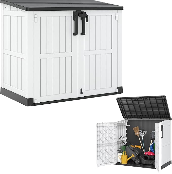 Horizontal Resin Storage Shed 36 Cu Ft with Lockable Doors,Waterproof Outdoor Storage Box, Portable Outdoor Storage Cabinet for Backyard