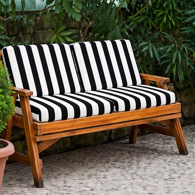 Tudomro 4 Pcs Outdoor High Back Chair Cushion Covers (Not Includes Cushion) Waterproof Patio Replacement Rocking Chair Slipcover Seat Pad Cover with Tie for Furniture (Black and White,44'' X 21'')