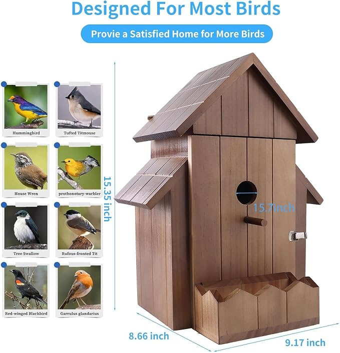 Smart Bird House with Camera, 1080p HD 2.4G WiFi Outdoor Bird Box. Features Auto Capture Bird Video & Motion Detection, Night Vision, App Alerts and Serves as a Bird Nesting Box (Dark, Normal)