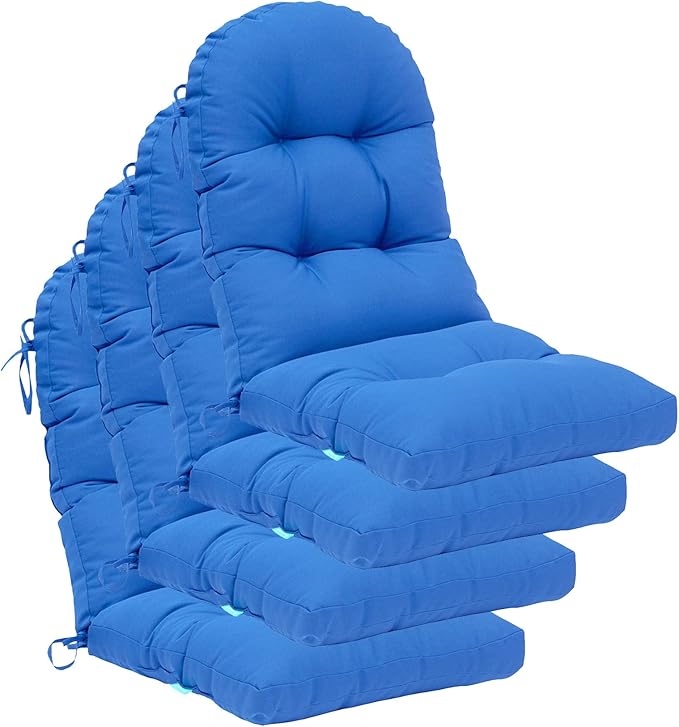 QILLOWAY Outdoor High Back Chair Cushion for Adirondack, All Weather Rocking Chair Cushions Thick Padded Replacement for Patio Furniture Set of 4,Marine Blue