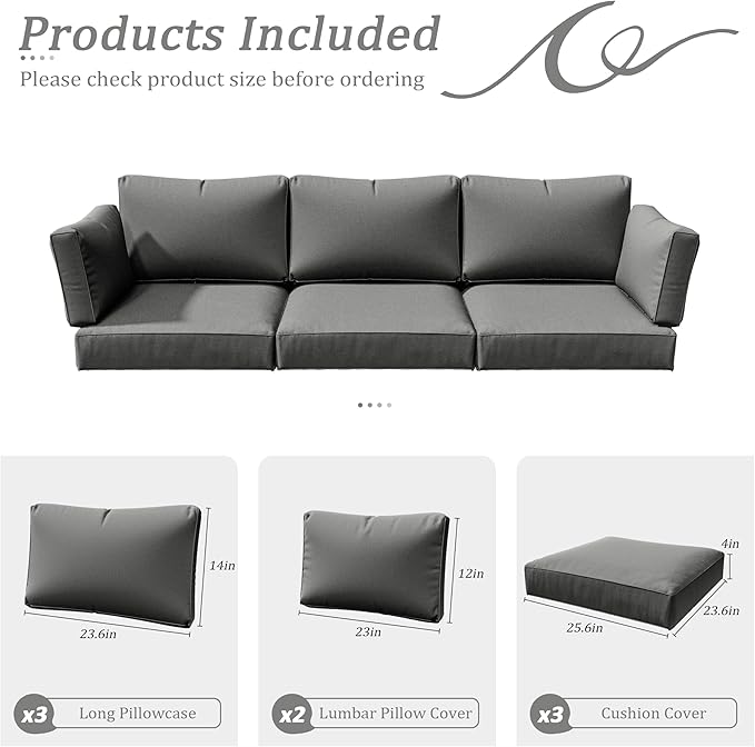 8p Outdoor Cushion Slipcovers Outdoor Patio Cushions Covers Replacement Waterproof with Zipper for 3-Seat Rattan Sofa Patio Furniture Cushion Covers, Covers Only
