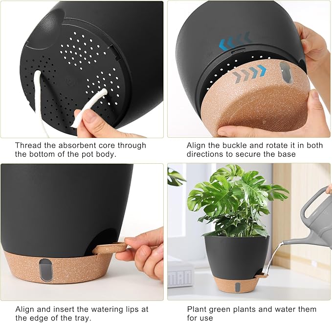 Self Watering Pots for Indoor Plants, 3 Pack 12/10/8 Inch, Large Planter with Water Reservoir, Modern Decorative Flower Pots for Home & Office Black