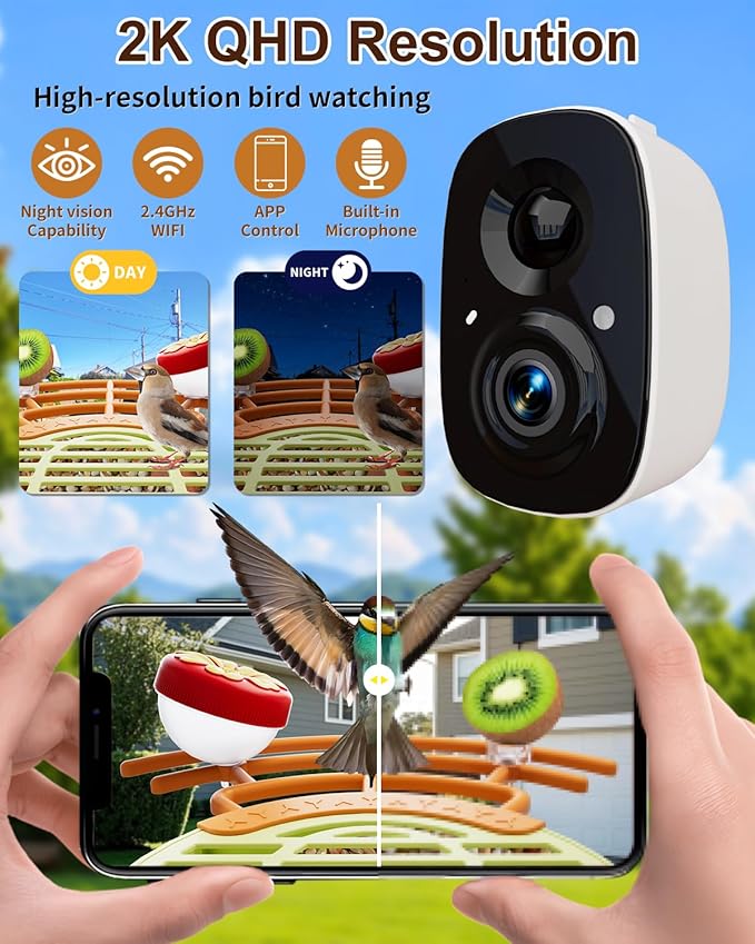 Bird Feeder with Camera, 2K HD Camera Birds Feeder with AI Recognition, Solar Powered Birdfeeder Cam with Night Vision, IP65 Outdoor Backyard Birds Watching, Gift for Bird Lovers – Light Green