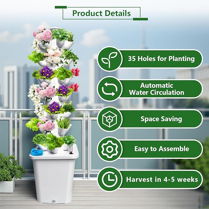 35 Plants Hydroponic Tower, Hydroponics Growing System Tower, Hydroponics Tower with Timer Automatic Watering, Vertical Hydroponic Tower, Planter Germination Kit for Herbs Vegetables Fruits