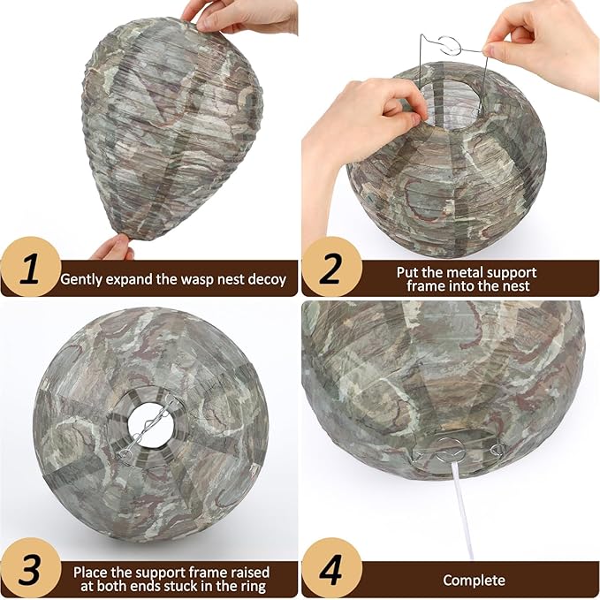 DECYOOL 6 Pack Paper Wasp Nest Decoy Hanging Wasp Nest Stay Away from Wasps Hornets Yellow Jackets(Dark Green)