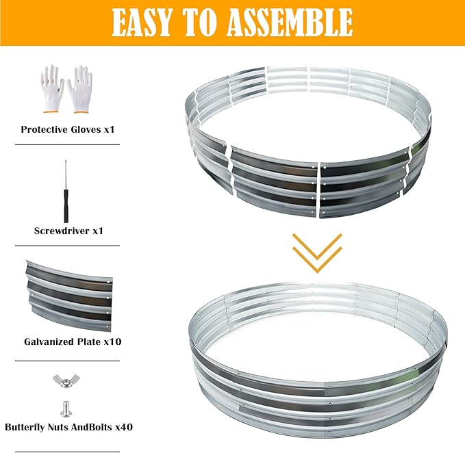 4FT Galvanized Raised Garden Bed,VivaGarden 60 Inch Durable Round Raised Bed Planters Outdoor, Metal Above Ground Flower Bed for Gardening