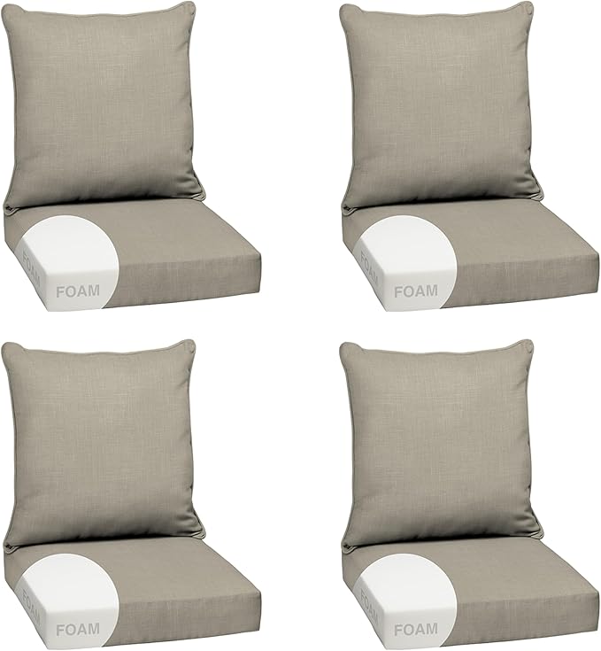 Arden earthFIBER Outdoor Foam Deep Seat Cushion (4-Pack), 24x24, Premium High-Density Foam, Never Flattens, Weather-Proof for Patio Chair Sofa Couch, Sandbar Taupe Texture