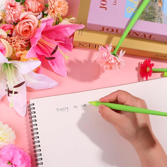 28 Pcs Flower Pens Artificial Daisy Rose Lily Carnation Flower Pens Back to School Pen Wedding Floral Pen for Women Mother's Day Girlfriend Wife Office Birthday Fitst Day Classroom Reward