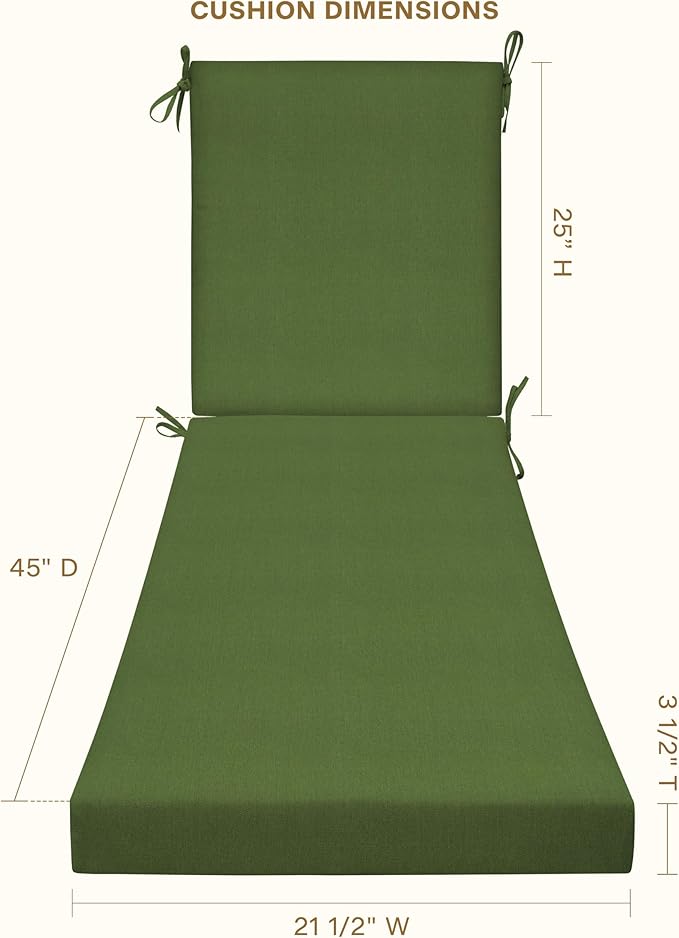 Honeycomb Outdoor Chaise Lounge Cushion for Patio Furniture, Water & Fade Resistant, Removable Cover, 21.5 x 70, Heritage Textured Solid Artichoke Green