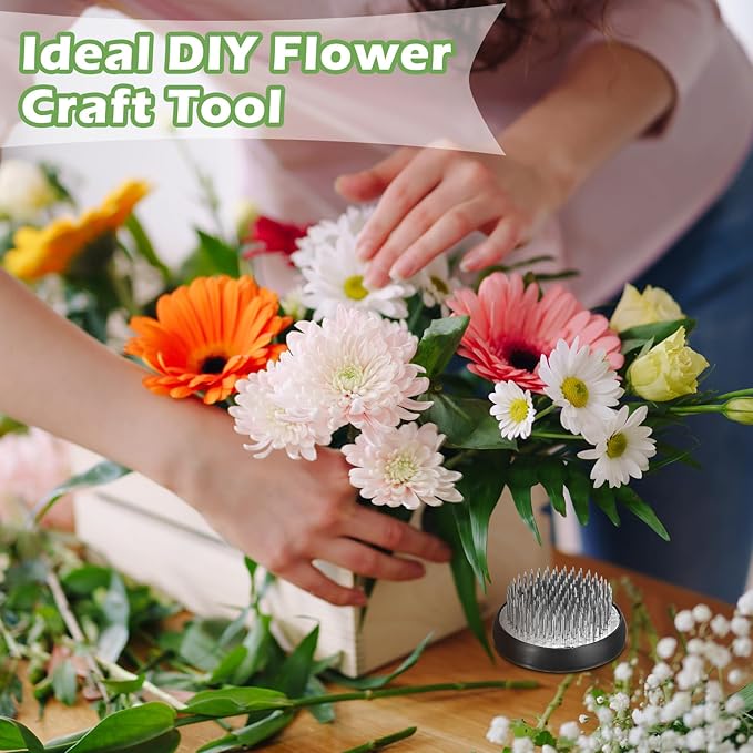 Sliner 8 Pcs Floral Frogs Round Brass Flower Holder Japanese Ikebana Vase Floral Frogs Arranger Fixed Tools Pin for Flower Arrangement Home DIY Craft(2.36 x 0.51 Inch,Silver)