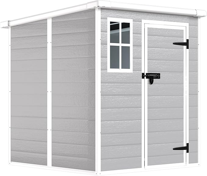 YOPTO 6x6 FT Storage Shed Garden House with Lockable Doors and Vents Waterproof Resin Outdoor Tool Cabinet W/Floor & Window,for Bicycles,Lawnmowers,Lawn,All Weather Use,Gray