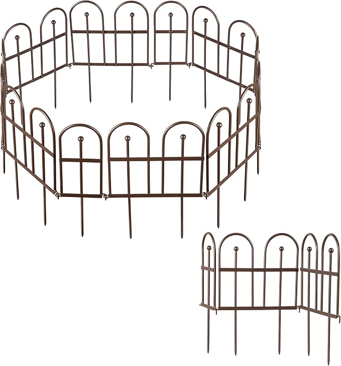 Evergreen Iron Garden Fence Edging 10" Tall Above Ground, 7.5 feet Long for Flower Bed, Yards, Lawn | Decorative Edging | Rustproof Gunmetal Finish | Decorative Fencing