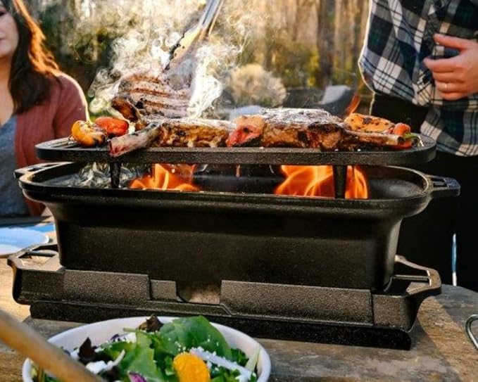 Lodge Sportsman’s Pro Cast Iron Grill - Portable Charcoal Grill with Removable Grate & Dual Air Vents - Heavy-Duty Outdoor Cooking - 9 Inches x 16.75 Inches