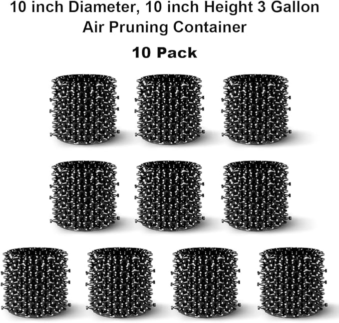 RooTrimmer 3 Gallon Air Pruning Container New Plastic Nursery Pot Fruit Vegetable Garden self-Planting pots, Size 10"x10", Black
