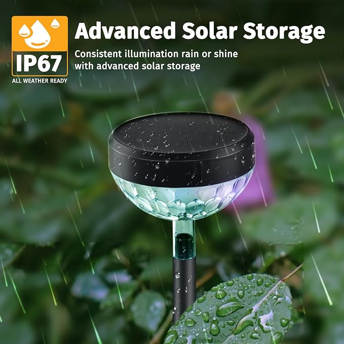 JNOEC 12Pack Solar Pathway Lights Outdoor, Color Changing+8 Fixed Color (Warm White, Cool White, Colored) Solar Lights Outdoor, Bright Solar Powered Garden Light