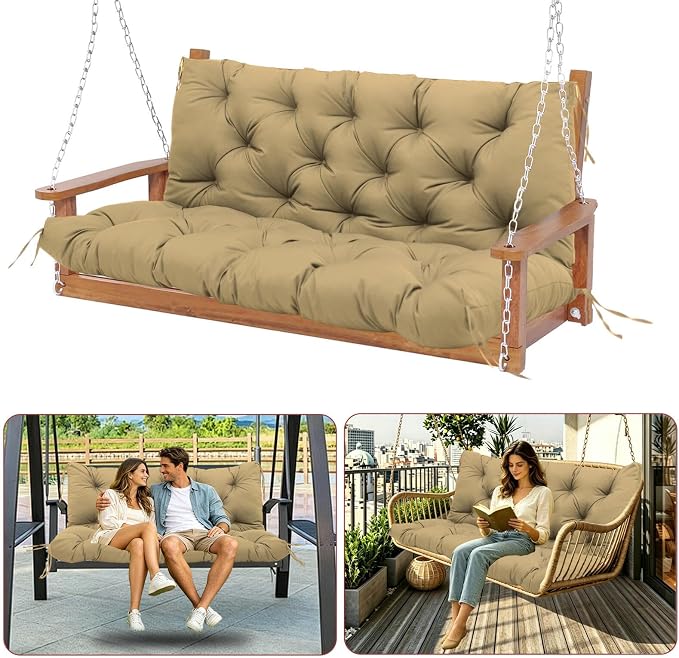 Premium 5" Thicken Porch Swing Cushions Waterproof 3 Seater Replacement Cushions with Backrest and Adjustable Straps, Outdoor Furniture Cushions for Patio, Garden(40×40×5inch)