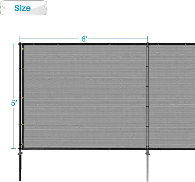 Patio 5' x 12' Outdoor Privacy Screen Freestanding Temporary Fence Panels Net Cover with Metal Poles for Outside Backyard Pool Garden Air Conditioner Fencing, Light Gray