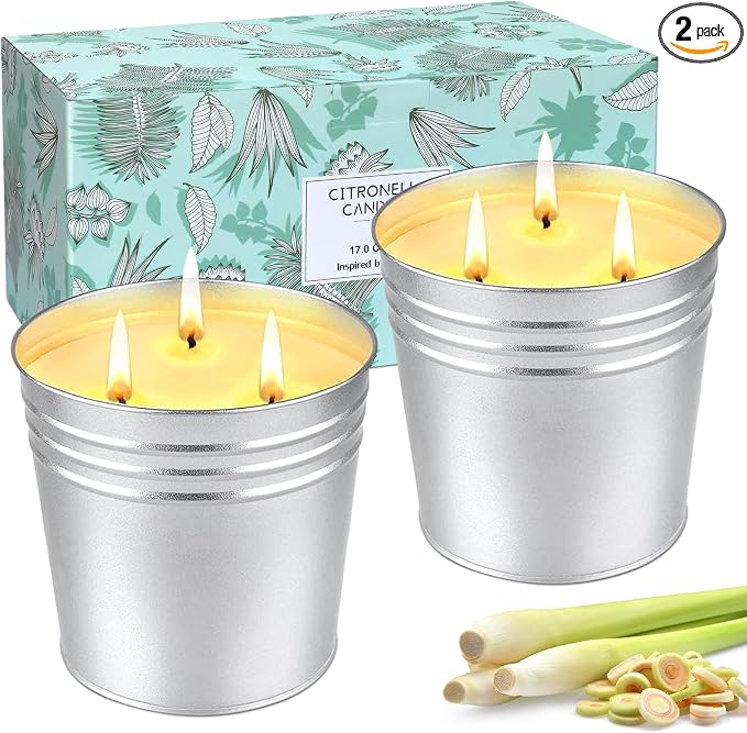 Citronella Candles Outdoor, Large Citronella Candle for Home Patio, 3 Wicks Natural Soy Candle for Summer, 200 Hours Long Lasting Burn Outside Candles for Garden, Yard Balcony, Summer Camping