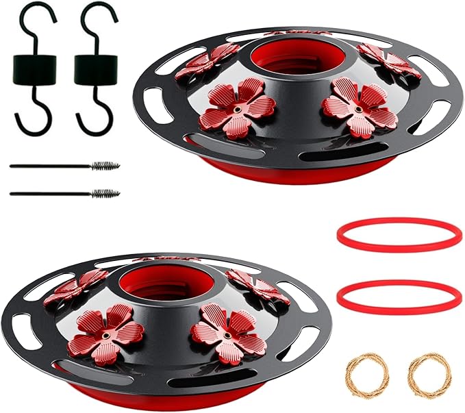 2 Pack Hummingbird Feeder Base Replacement Part Accessories Set - Includes 2 Pcs Bottom Base, Moat Hooks, Seal Rings, Brushes and Hanging Ropes (2, Black-2)